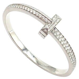Authentic! Tiffany & Co 18k White Gold Diamond T1 Wide Hinged Bangle Bracelet